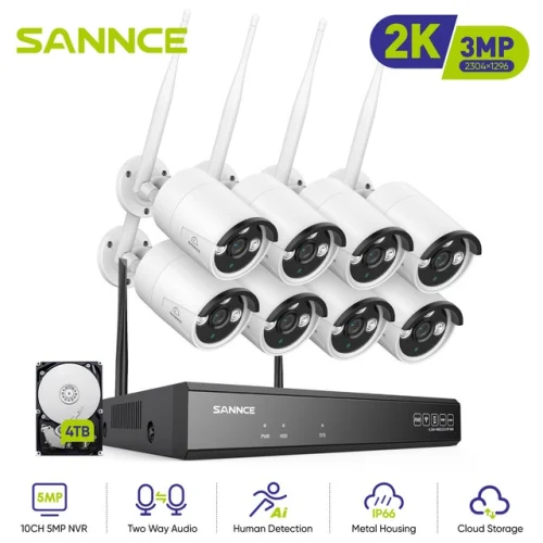 SANNCE Wireless 3MP Security Camera System with 5MP 10CH NVR and Two-Way Audio Recording