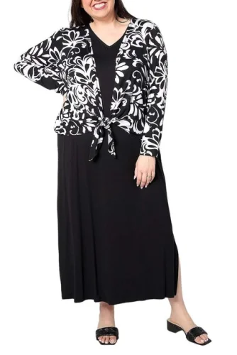 Belle Kim Gravel Women's Better Together Dress & Shrug Set in Solid Black