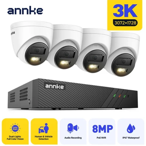 ANNKE 8CH H.265+ 8MP NVR 5MP Color POE IP Security Camera System with Audio and AI Capabilities