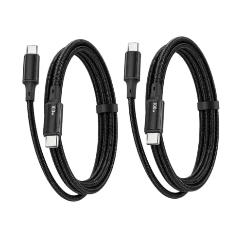 2 Pack 3.3ft 100W USB-C to USB-C Fast Charging Braided Nylon Cables for Laptops and Smartphones