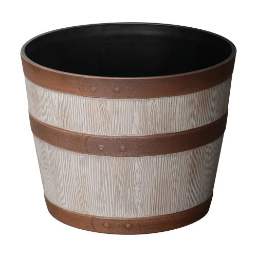 Better Homes & Gardens Whiskey Barrel Round Recycled Resin Planter, Light Brown, 12.9 x 12.9 x 10 in