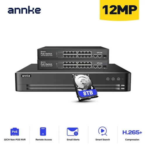 ANNKE 12MP 32CH NVR POE Security Recorder IP Network Motion Detection H.265+ with 8TB Hard Drive