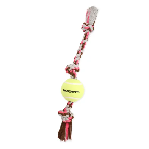 Mammoth Flossy Chews Cottonblend 3 Knot Tug with 4" Tennis Ball Rope Dog Toy, Large, 24"