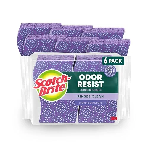 6-Pack Scotch-Brite Odor Resist Non-Scratch Scrub Sponges, Dishwasher-Safe Multipurpose Dish Sponges