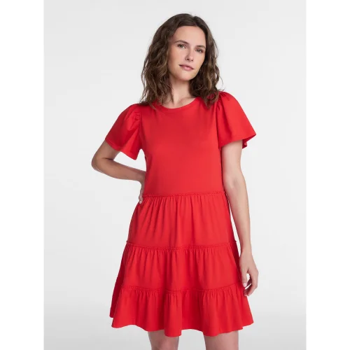 Time and Tru Women's and Women&rsquo;s Plus Cotton Swing Dress with Short Sleeves, Sizes XS-4X