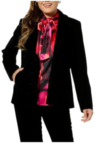 Christian Siriano Women's Casual Velvet Ruffle Blazer Black
