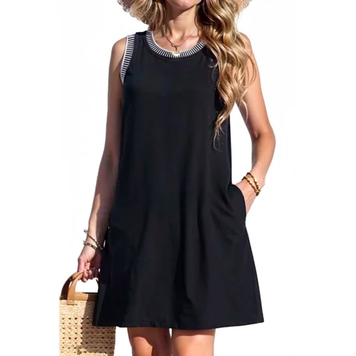 Fantaslook Color Block Sleeveless Tank Mini Dress for Women Casual Summer Beach Sundress A-Line