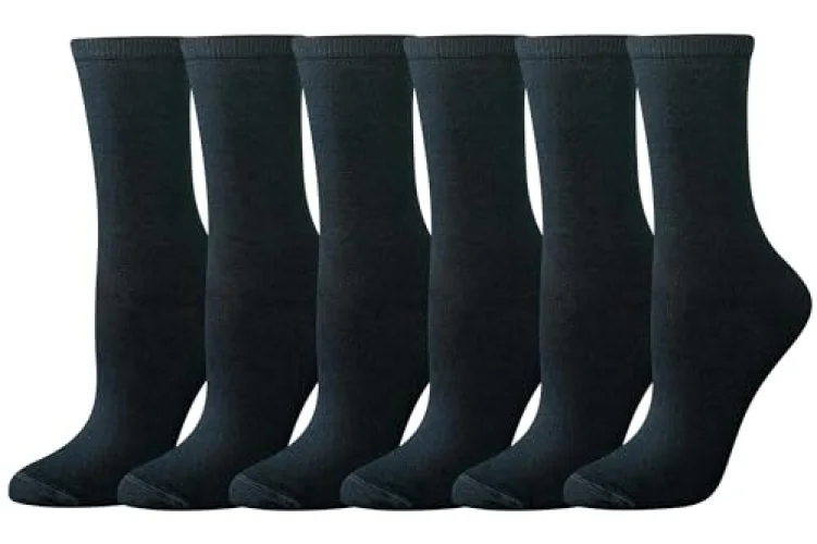 Amazon Essentials Women's Cotton Crew Socks, 6 Pairs, Black, 8-12