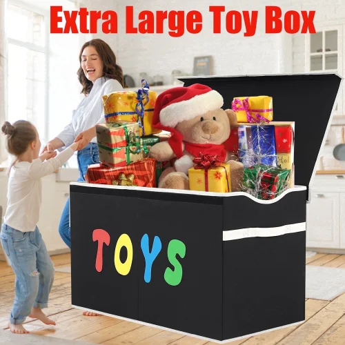 VICTORICH Extra Large Child Collapsible Toy Storage Fabric 32 gal Kids Room Toy Chest, Black