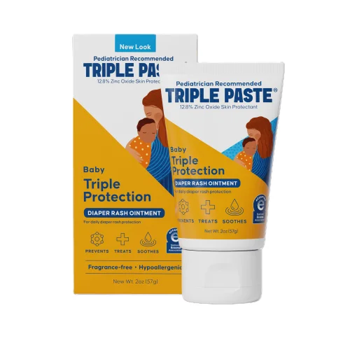 Triple Paste Diaper Rash Cream, Hypoallergenic Medicated Ointment for Babies, 2 oz