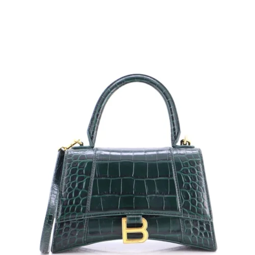 Balenciaga Hourglass Top Handle Bag Crocodile Embossed Leather Small