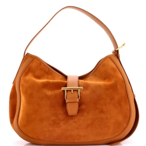 Alexander McQueen T-Bar Shoulder Bag Crafted in Suede with Leather Accents