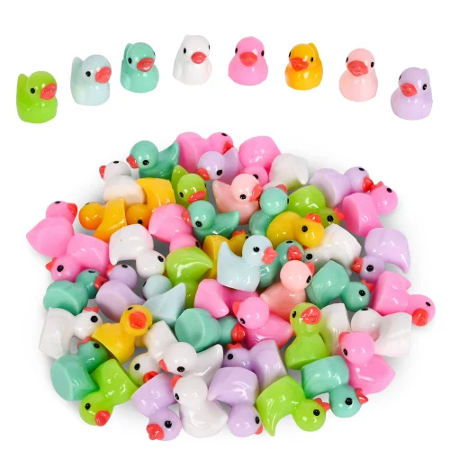 50 Pieces Micro Resin Mini Ducks in Mesh Bag, Party Toys and DIY Craft Accessories for Children 8+