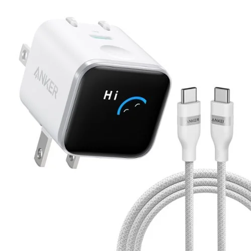 Anker - Nano Charger (45W, Smart Display, 180&deg; Foldable) with USB-C Cable - White