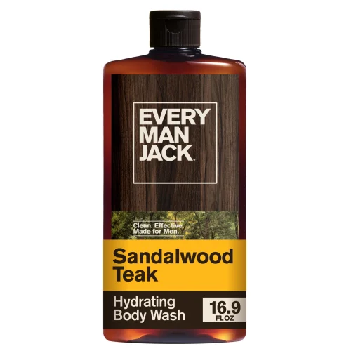Every Man Jack Sandalwood Teak Hydrating Body Wash for Men, Naturally Derived, Warm Wood, Amber, 16.9 fl oz, 1 Count