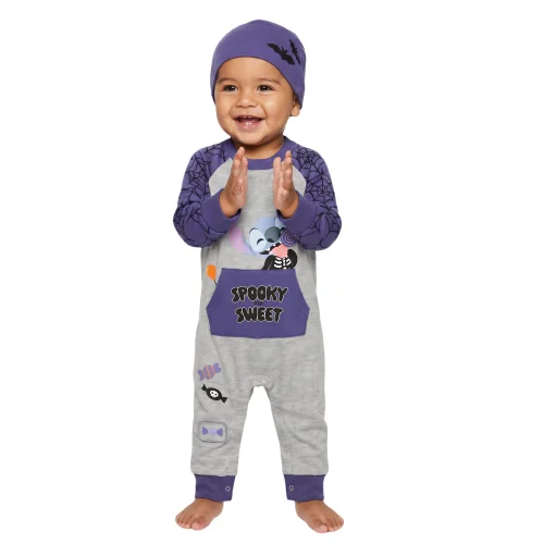 Stitch Baby Boy Long Sleeve Coverall & Hat Set, Available in Sizes 0-24 Months