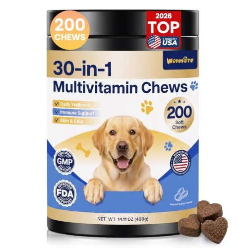 200ct 30-in-1 Dog Vitamins and Supplements, Peanut Butter Flavor Daily Multivitamin Soft Chews