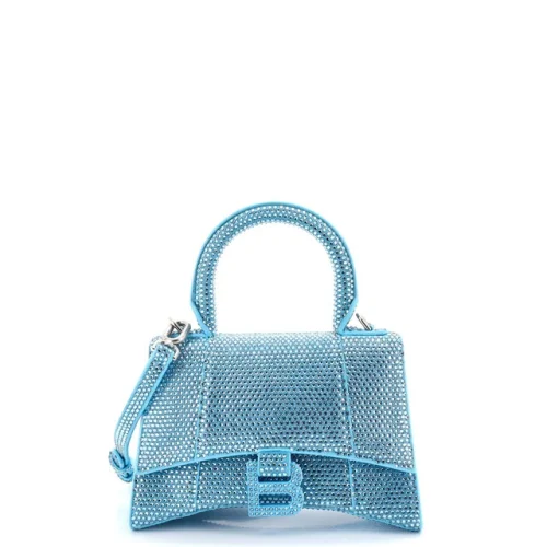 Balenciaga Hourglass Top Handle Bag Suede with Crystals XS