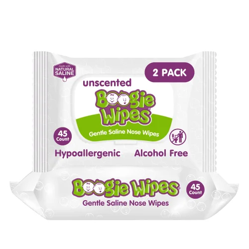 90 Count Boogie Wipes Saline Nose Wipes, Hypoallergenic and Alcohol-Free, Unscented