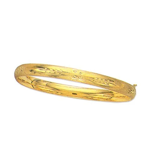14k Yellow Gold 7" Florentine Etched Bangle Hinged Bracelet 5mm 3/16 4.5 Grams