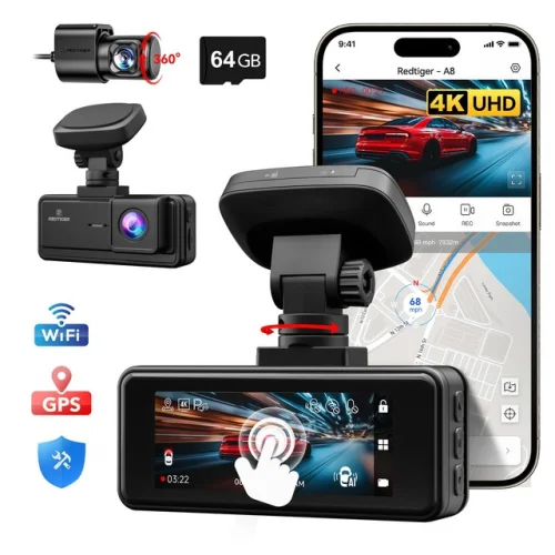 REDTIGER 4K Dash Cam Front and Rear with AI-Powered Driver Assistance and G-Sensor Technology