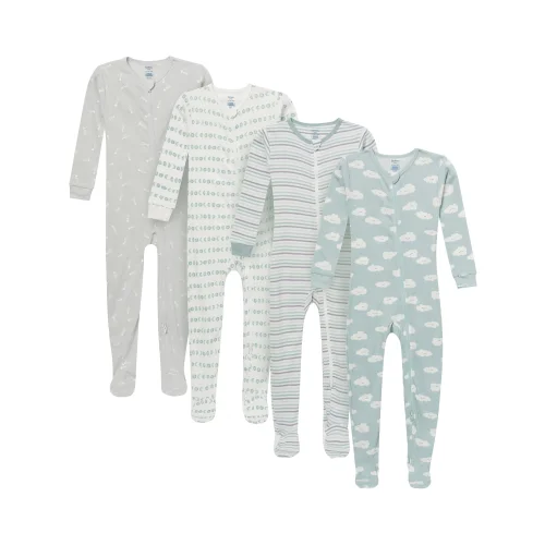 Gerber Baby and Toddler Neutral 2-Way Zipper Footed Unionsuits, 4-Pack, 0/3 Months - 5T