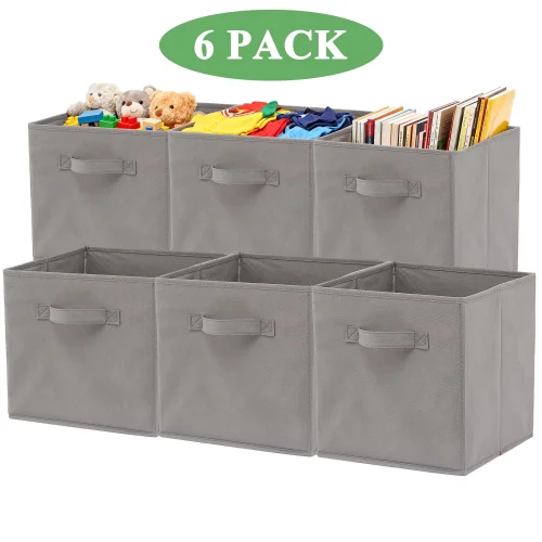 6 Pack Aovky 11 Inch Collapsible Fabric Cube Storage Bins Organizer with Handle for Closet Shelves