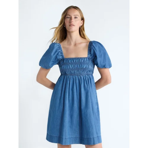 Free Assembly Women's and Women's Plus Puff Sleeve Peasant Mini Dress, Available in Sizes XS to 4X