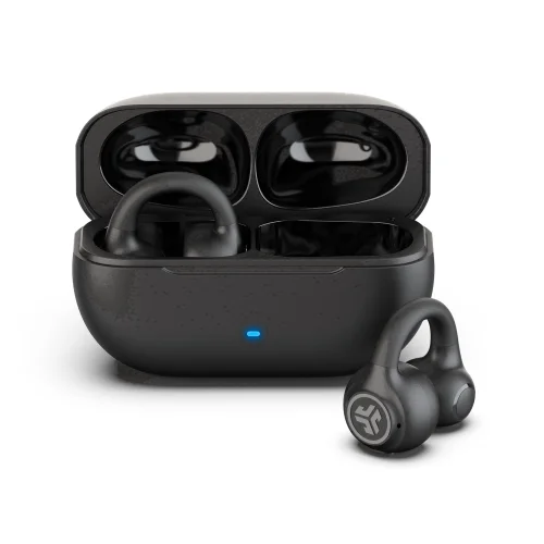 JLab Flex Open Earbuds, Black, Open-Ear Clip Design, 21+ Hr Playtime, IPX4, Multipoint, Clear Calls