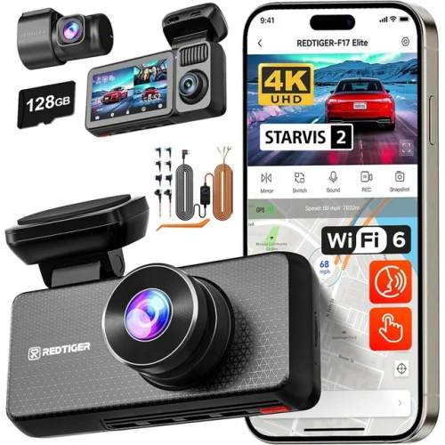 REDTIGER F17 Elite 3 Channel Dash Cam 4K+2.5K+1080P with Hardwire Kit, 128GB Card, and GPS Module
