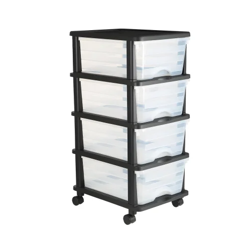 KFFKFF Plastic Storage Drawer Cart with 4 Compartments, Mobile Organizer with Wheels