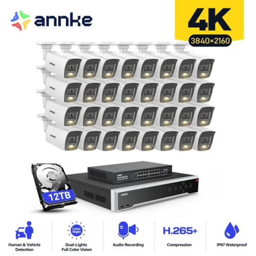 ANNKE 12MP 32CH NVR 4K POE AI Security Camera System with Color Night Vision and Audio Recording