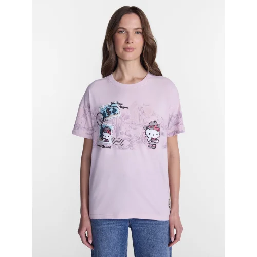 Hello Kitty Women's Printed Embroidered Tee with Short Sleeves, Available in Sizes XXS to 4X