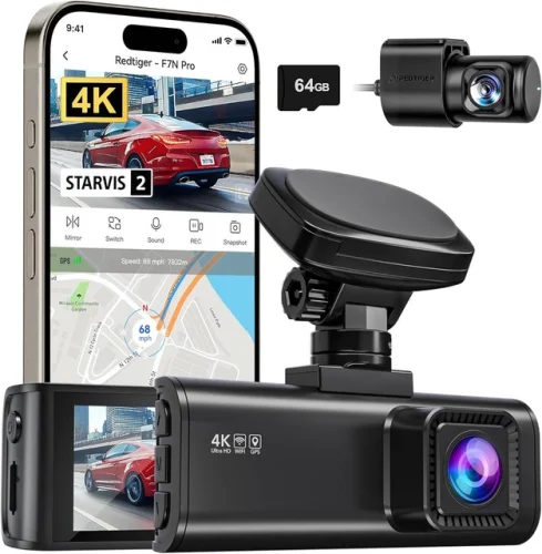 REDTIGER F7N Pro 4K Dash Cam Front and Rear with STARVIS 2 Sensor and 64GB Card Included