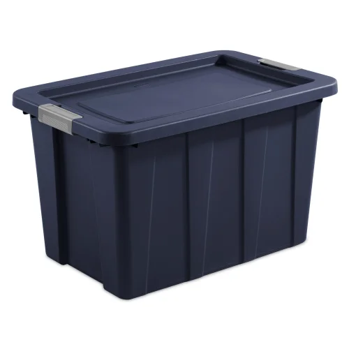 Sterilite Tuff1 30 Gallon Extra-Large Latching Storage Bin, Rugged Plastic Tote with Latch Lid, Heavy Duty, Dark Blue