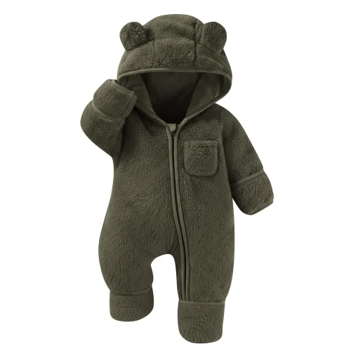 BLVB Newborn Baby Winter Snowsuit Fleece Warm Jumpsuit Romper Heart Print Hooded Clothes