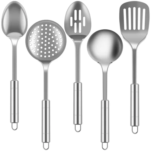 5pcs Ihvewuo Stainless Steel Cooking Utensils Set with Ergonomic Handles and Hanging Storage Holes