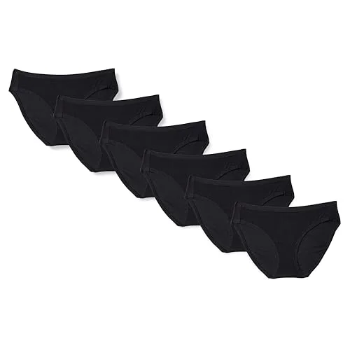 6-Pack Amazon Essentials Women's Cotton Stretch Bikini Panty, Low Hip Fit, Black, Medium Size