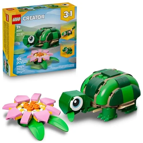 LEGO Creator 3 in 1 Turtle with a Water Lily Flower 31377 Building Toy Set for Kids Ages 7 and Up