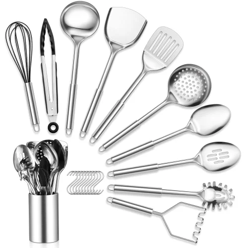 21-Piece Walchoice Stainless Steel Kitchen Utensils Set with Holder, Heat Resistant and Dishwasher Safe