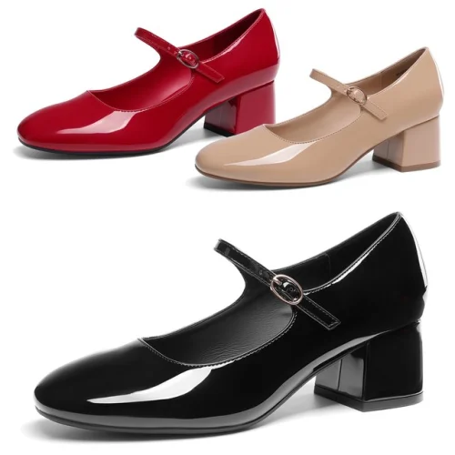 DREAM PAIRS Women Mary Jane Pumps Square Toe Low Block Chunky Heel Dress Shoes