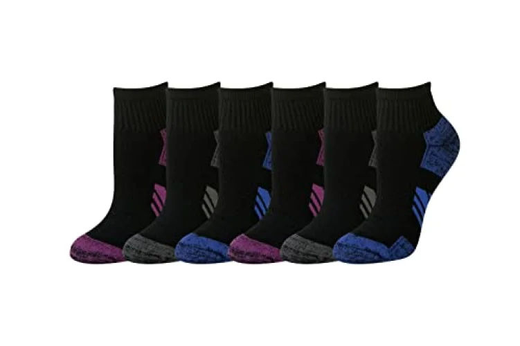 6-Pack Amazon Essentials Women's Performance Cotton Cushion Athletic Ankle Socks, Black, Size 6-9