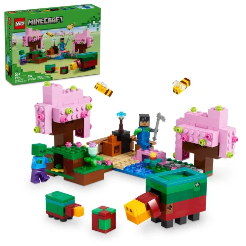 LEGO Minecraft The Cherry Blossom Garden Building Toy, 304-Piece Set with 2 Minifigures, Ages 8+
