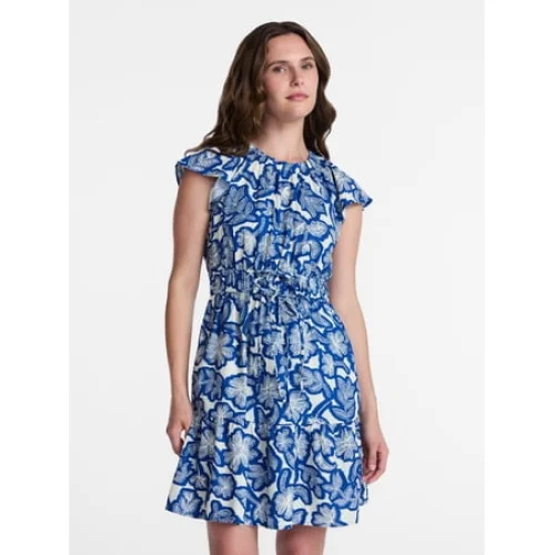 Time and Tru Women's Cinched Waist Mini Dress with Flutter Sleeves, Sizes XS-XXXL