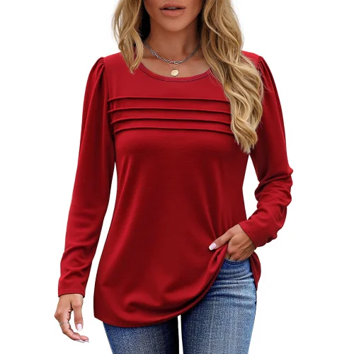 Fantaslook Long Sleeve Women's Fall Dressy Casual Blouse Fashion Pleated Tunic Top Shirt