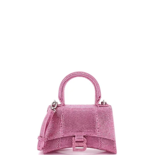 Balenciaga Hourglass Top Handle Bag Suede with Crystals XS