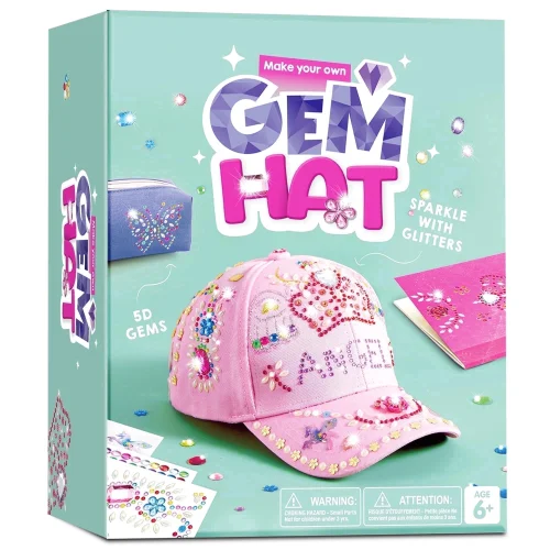 Joyfy Pink Baseball Cap Art Set for Kids Ages 8-12 with Adhesive Gems and Glitter Glues