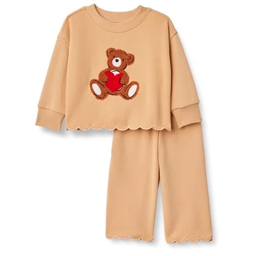 Amazon Essentials X Sofia Grainge Unisex Babies' French Terry Pant and Top Set, Light Camel, 3T