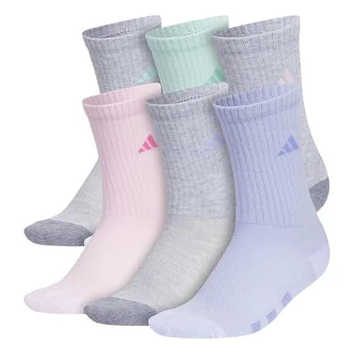 6 Pairs adidas Kids Athletic Cushioned Crew Socks with Mesh Top Breathability and Reinforced Build