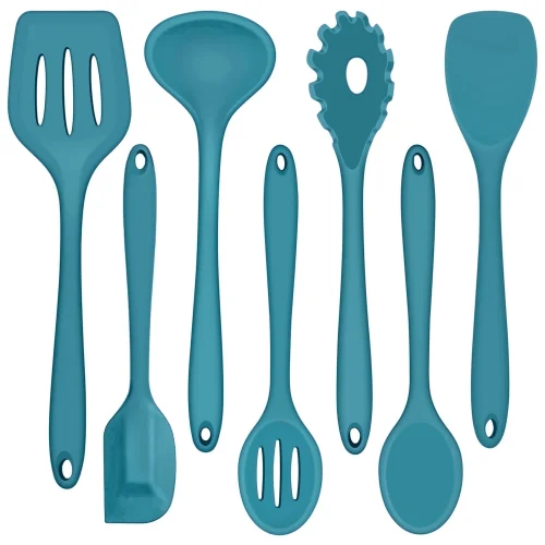 Walchoice 7-Piece Silicone Cooking Utensils Set, Blue Non-stick Kitchen Gadgets and Tools